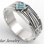 Beautiful Sterling Silver And Blue Aquamarine Men Wedding Ring by vidarjewelry
