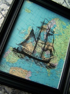 pirate ship vintage map art