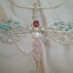 Lady Dragonfly Gemstone & Swarovski Crystal Wire Wrapped Pendant