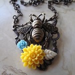 Antique Brass Bumble Bee Vintage Inspired Art Necklace