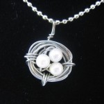 Birds Nest Necklace with Non Tarnishing Wire & White Pearls