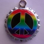 Rainbow Peace Sign Bottle Cap Pendant