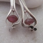 Silver Handforged Earrings with Pink Tourmaline