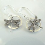 Silver Dragonfly Circle Earrings