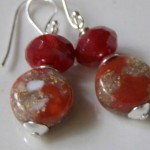 Sunset Patterned Glass & Ruby Quartz Earrings