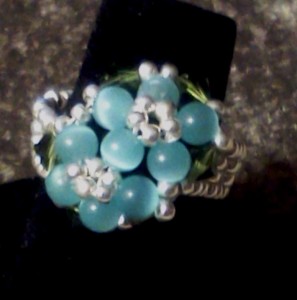 Handmade Finger Ring with Blue Beads