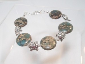 Tiny Turtles with Aqua Terra Coin Bead Bracelet 