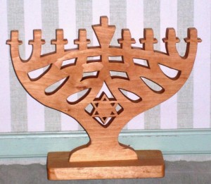Handmade Wooden Stained Hanukkah Menorah