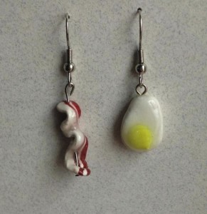 Bacon and Egg Polymer Clay Earrings by Oddorigins