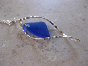 blue sea glass handmade pendant