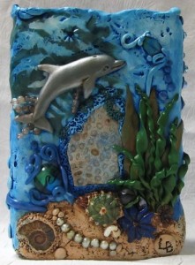 Hand sculpted Polymer Clay Vase Dolphin Ocean Theme by PurpleRose63
