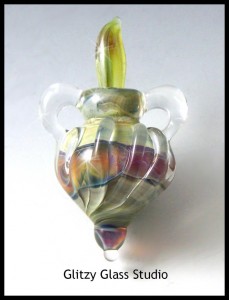 Lampwork Boro Focal Glass Blown Vessel Bead Peridot and Purple Crystal Swirl by DeMarie SRA  by GGLampworkBeads