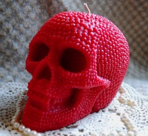 Beeswax Candle BIG Skull Shaped Candle in Red   by PeaceBlossomCandles 