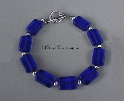 Cobalt Blue Czech Glass and Silver Bracelet by NatureCornerstore