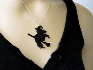 Halloween A witch on a broomstick Pendant Necklace   by baronyka  