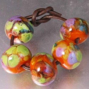 5 Autumn Woodland Lampwork Spacer Beads Grab Bag by Dancingfrogjewels