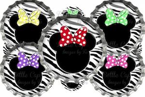 Minnie Mouse Editable Zebra Digital Bottle Cap Images 189 by BottleCapImagesbyFe