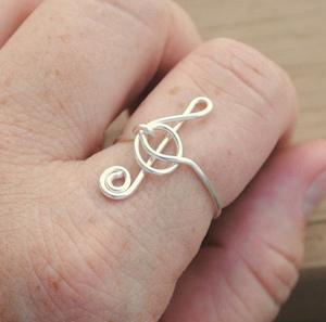 Wire Wrapped Ring Treble Clef Non Tarnish Silver Plated by loriswirejewelry