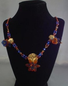 Jungle Flowers bronze and blue byzantine necklace by highlandprincessdesigns