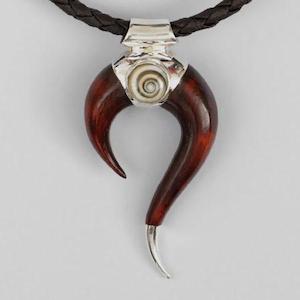 Red Wood And Silver Hook Pendant With Shiva Eye by ronyibiza