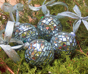 Silver Bells Mosaic Mirror Christmas Ornaments  by GlassbrookDesigns