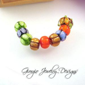 Autumn Rainbow Handmade Lampwork Glass Beads SRA set of 9 by FlameKissesGlass