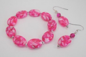 earring bracelet set cotton candy pink stretch
