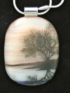 fused glass pendant tree sterling silver
