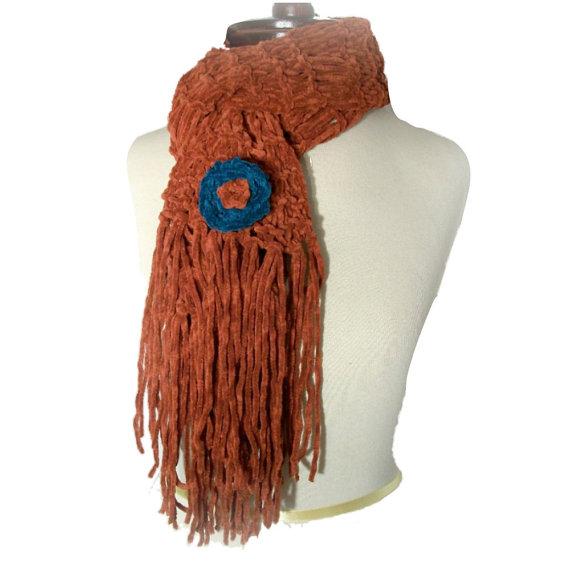 hand knit suede look scarf